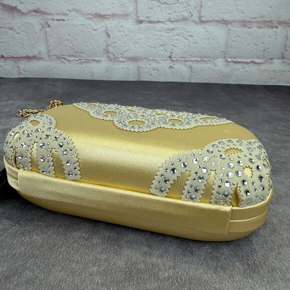 Badgley Mischka Crystal Gold Wrapped Framed Chain Clutch Crossbody NWT - Picture 8 of 12